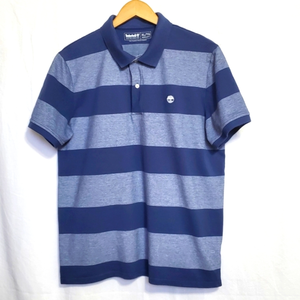 Timberland Polo Shirt Blue Striped Cotton Mens XL